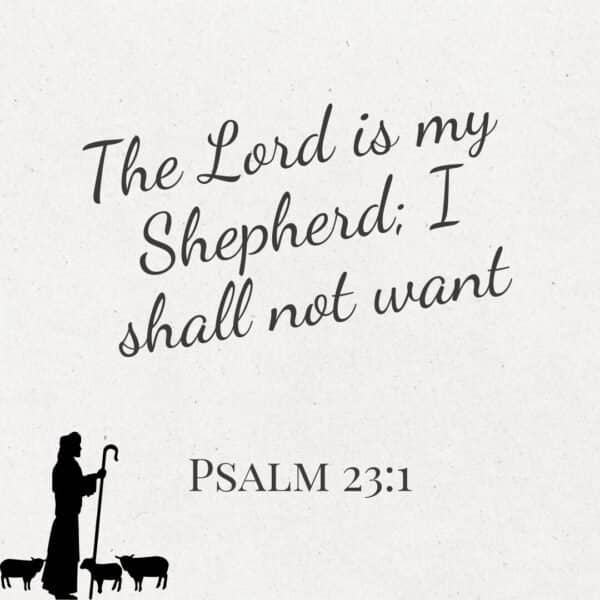 Beautifully designed Psalm 23 text with a serene background of a green pasture and still waters, symbolizing peace and guidance.